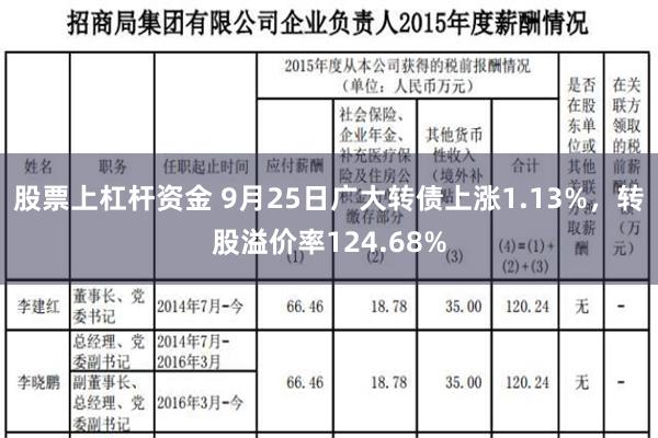 股票上杠杆资金 9月25日广大转债上涨1.13%，转股溢价率124.68%